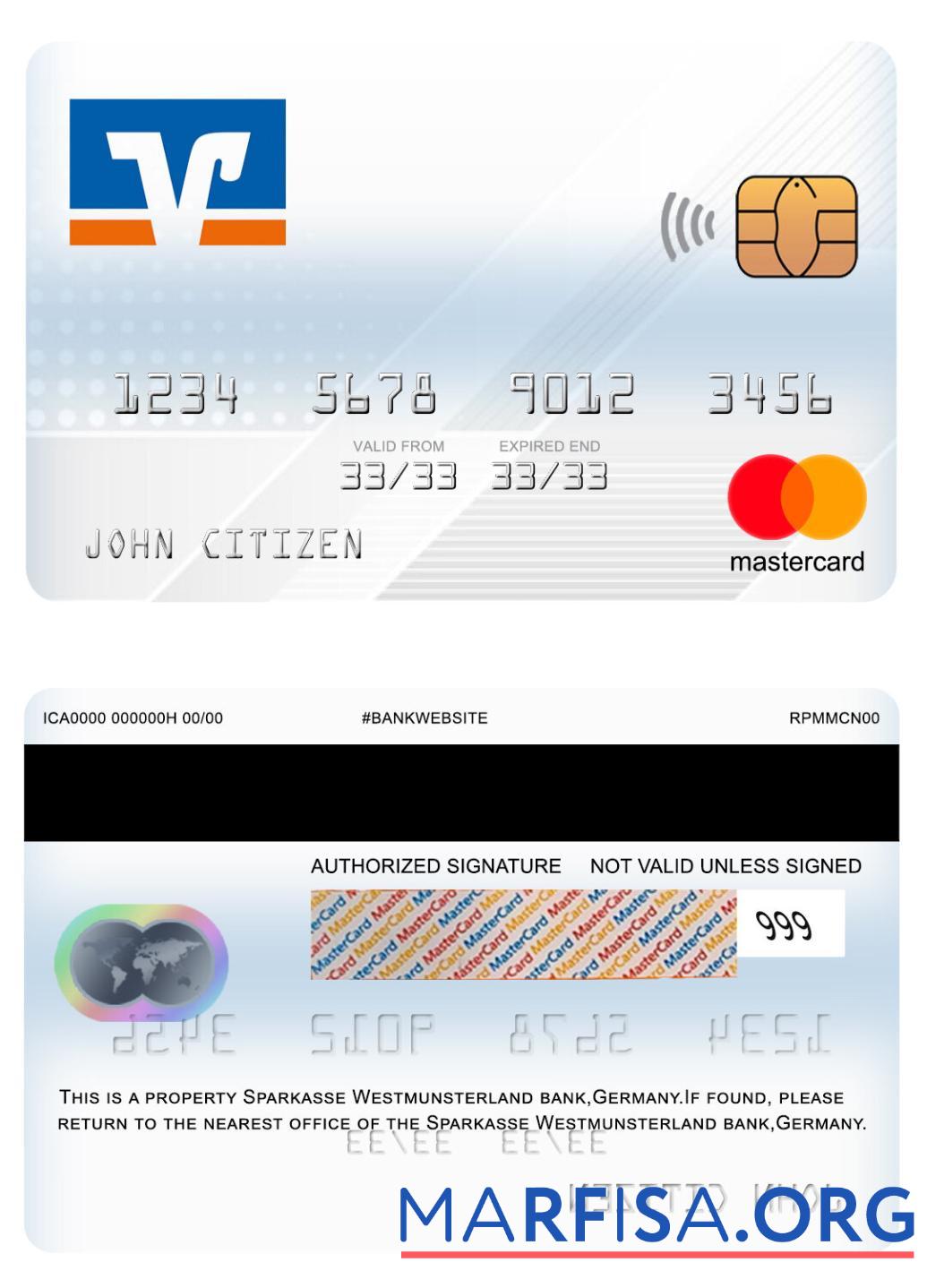 Blank Germany Volksbank mastercard download for verification